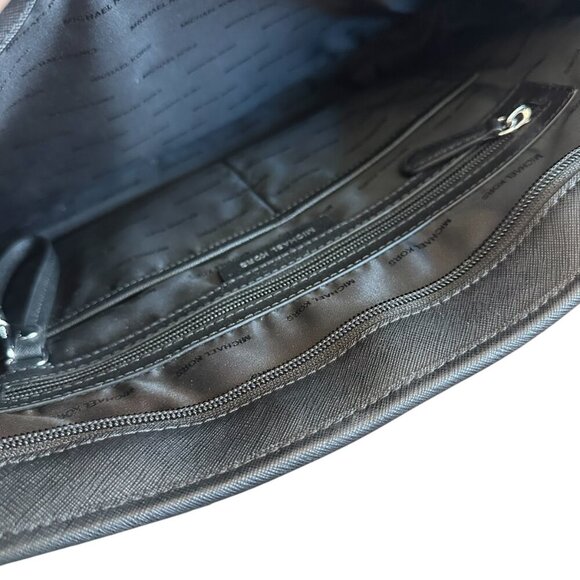 Michael Kors Jet Set Saffiano Black Leather Tote Bag Purse Laptop Travel Chain - Picture 10 of 11